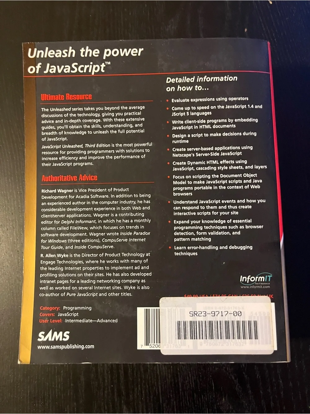 (Original $49.99) Sams JavaScript Unleashed 3rd Edition Book w/ CD-ROM Vintage